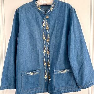 Vintage Tudor Court Embroidered Embroidered Denim Jacket - Size M